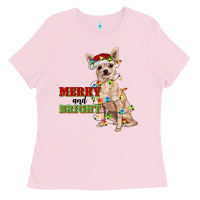 Bubblegum Pink merry and bright chihuahua Ladies Tee - RanaPortraitStore