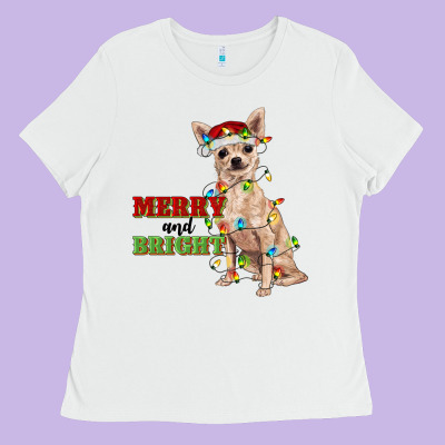 Merry And Bright Chihuahua Ladies Tee Designed By Ranaportraitstore