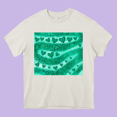 Green Glitter Heart Heavy Core Tee Designed By Jahusdesignshop
