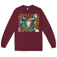 Burgundy Western with bull skull Long Sleeve Tee - NancyCooperArtShop