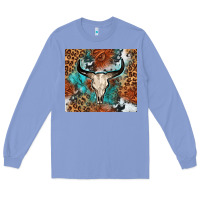 Colony Blue Western with bull skull Long Sleeve Tee - NancyCooperArtShop