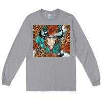 Heather Grey Western with bull skull Long Sleeve Tee - NancyCooperArtShop