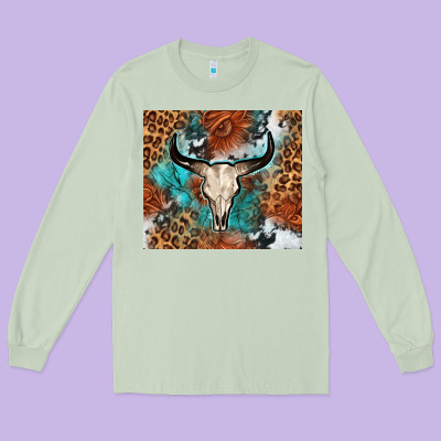 Western With Bull Skull Long Sleeve Tee Designed By Nancycooperartshop