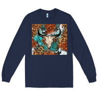 Navy Western with bull skull Long Sleeve Tee - NancyCooperArtShop