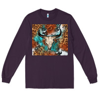 Plum Western with bull skull Long Sleeve Tee - NancyCooperArtShop