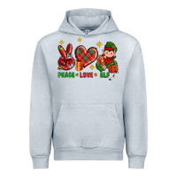 Heather Grey Peace Love Elf Christmas Urban Hoodie - BundleAndBundleShop