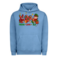 Pigment Pebble Blue Peace Love Elf Christmas Urban Hoodie - BundleAndBundleShop