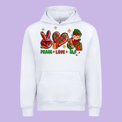 Peace Love Elf Christmas Urban Hoodie Designed By Bundleandbundleshop