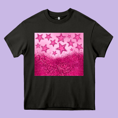 Pink Glitter Star Heavy Core Tee Designed By Jahusdesignshop