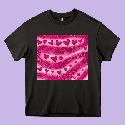 Pink Glitter Heart Heavy Core Tee Designed By Jahusdesignshop