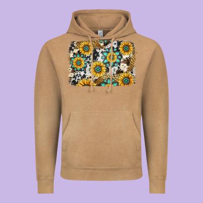 Gemstone Sunflower Cowhide Background Vintage Hoodie Designed By Jasminsmagicworld