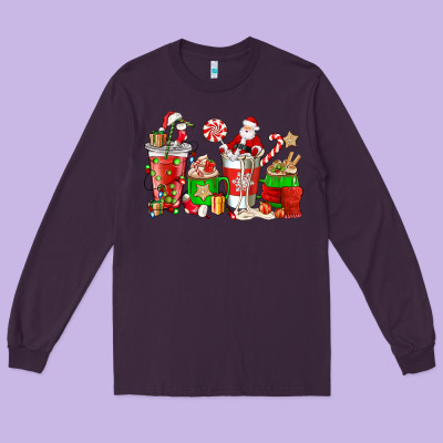 Santa Coffee Cups Long Sleeve Tee Designed By Nancycooperartshop