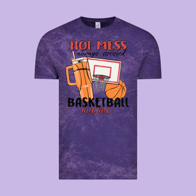 Hot Mess Always Stressed Basketball Mama Vintage Tee Designed By Maliassmallbusiness