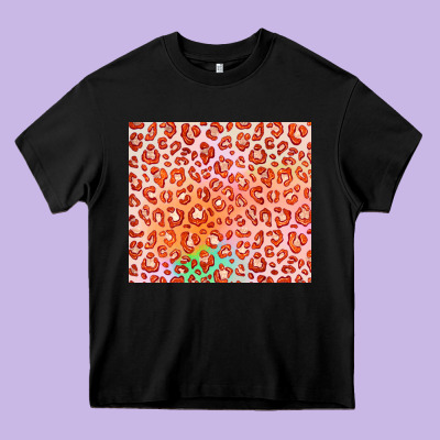 Orange Leopard Glitter Heavy Core Tee Designed By Jahusdesignshop