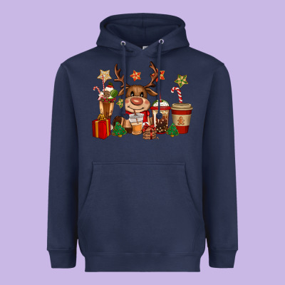 Reindeer Coffe Cups Christmas Heavyweight Hoodie Designed By Cowgirlartshop