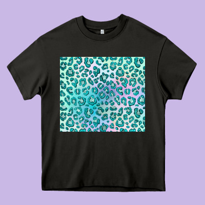 Turquoise Leopard Glitter Heavy Core Tee Designed By Jahusdesignshop
