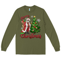 Army Green Merry Christmas Black Santa Long Sleeve Tee - MaliasSmallBusiness