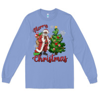 Colony Blue Merry Christmas Black Santa Long Sleeve Tee - MaliasSmallBusiness