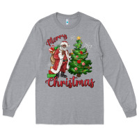 Heather Grey Merry Christmas Black Santa Long Sleeve Tee - MaliasSmallBusiness