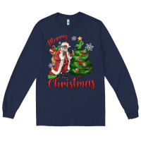 Navy Merry Christmas Black Santa Long Sleeve Tee - MaliasSmallBusiness