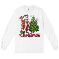 White Merry Christmas Black Santa Long Sleeve Tee - MaliasSmallBusiness