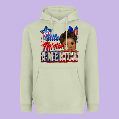 Little Mister America Black Boy Heavyweight Hoodie Designed By Cowgirlartshop