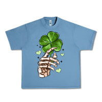 Pebble Blue skeleton hand with shamrock st patrick s day Urban Heavy Tee - MaliasSmallBusiness