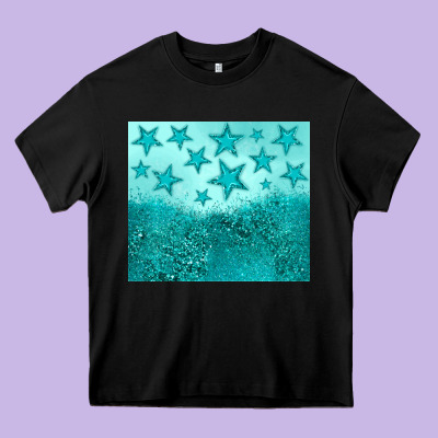 Turquoise Glitter Star Heavy Core Tee Designed By Jahusdesignshop
