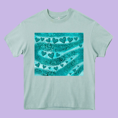 Turquoise Glitter Heart Heavy Core Tee Designed By Jahusdesignshop