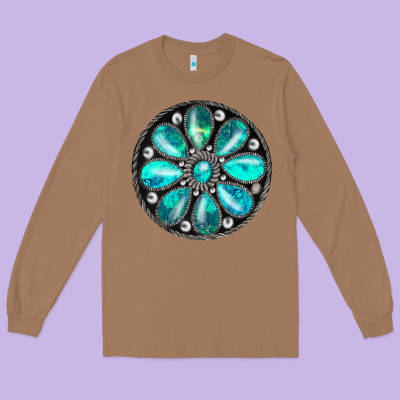 Turquoise Gemstone Long Sleeve Tee Designed By Jahusdesignshop
