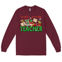 Burgundy santa's favorite teacher Long Sleeve Tee - MaliasSmallBusiness