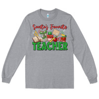 Heather Grey santa's favorite teacher Long Sleeve Tee - MaliasSmallBusiness