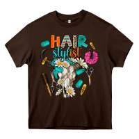 Chocolate Brown bullskull hairstlist Heavy Core Tee - AdoDesignShop