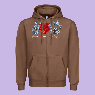 Peace Love Paws Zipper Hoodie Designed By Bettercallsaul