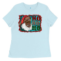 Baby Blue african american santa ho ho ho Ladies Tee - RanaPortraitStore