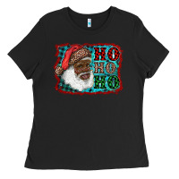 Black african american santa ho ho ho Ladies Tee - RanaPortraitStore