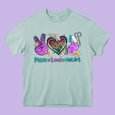 Peace Love Nail Art Heavy Core Tee Designed By Adodesignshop