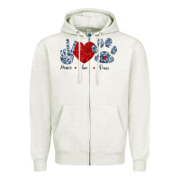 Oatmeal Heather Peace Love Paws Zipper Hoodie - Bettercallsaul