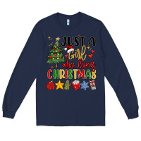 Navy just a girl who loves christmas Long Sleeve Tee - MaliasSmallBusiness