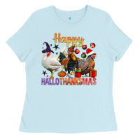 Baby Blue Happy Hallothanksmas Chick Ladies Tee - BundleAndBundleShop