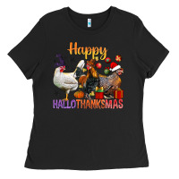 Black Happy Hallothanksmas Chick Ladies Tee - BundleAndBundleShop