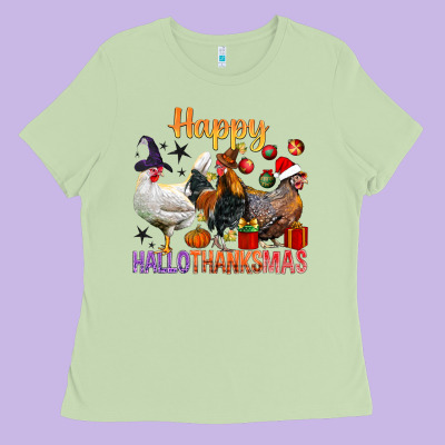 Happy Hallothanksmas Chick Ladies Tee Designed By Bundleandbundleshop