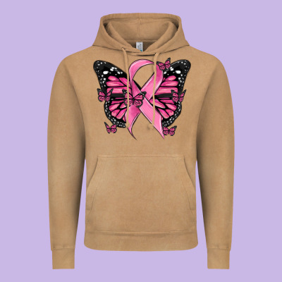 Breast Cancer Ribbon  Butterfly Vintage Hoodie Designed By Maliassmallbusiness