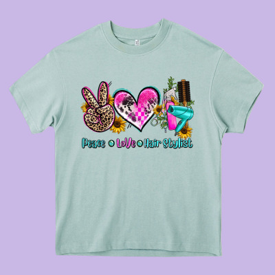 Peace Love Hair Stylist Heavy Core Tee Designed By Adodesignshop