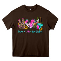 Chocolate Brown peace love hair stylist Heavy Core Tee - AdoDesignShop
