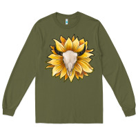 Army Green sunflower bull skull Long Sleeve Tee - JahusDesignShop