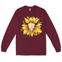 Burgundy sunflower bull skull Long Sleeve Tee - JahusDesignShop