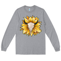 Heather Grey sunflower bull skull Long Sleeve Tee - JahusDesignShop