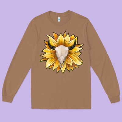 Sunflower Bull Skull Long Sleeve Tee Designed By Jahusdesignshop