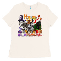 Bone Happy Hallothanksmas Cats Ladies Tee - BundleAndBundleShop